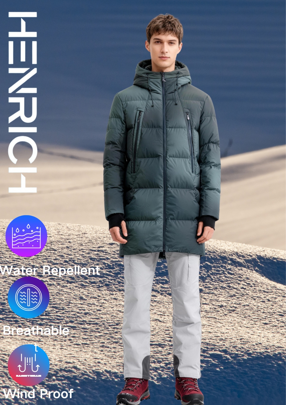 Men’s Long Hooded Insulated Winter Jacket