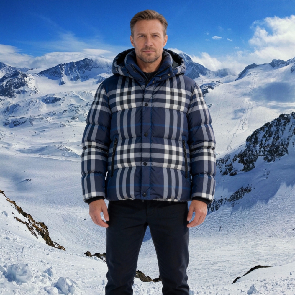 Men's Navy Checkered Bomber Jacket