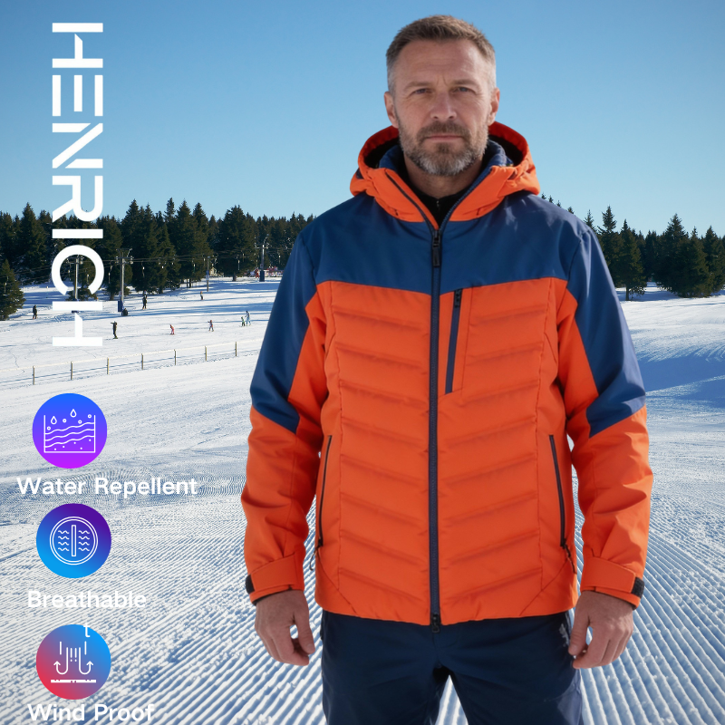 Men's Orange & Navy Color Block Ski Jacket 