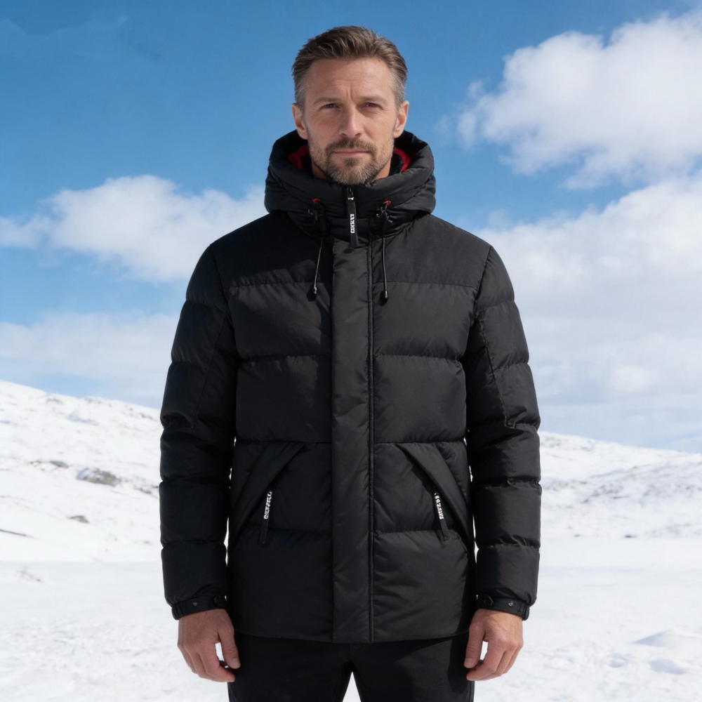 Men's Black Winter Hooded Puffer Coat 