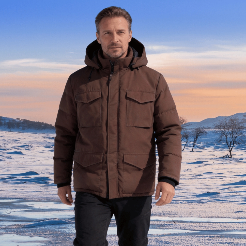 Men's Dark Brown Hooded Puffer Parka