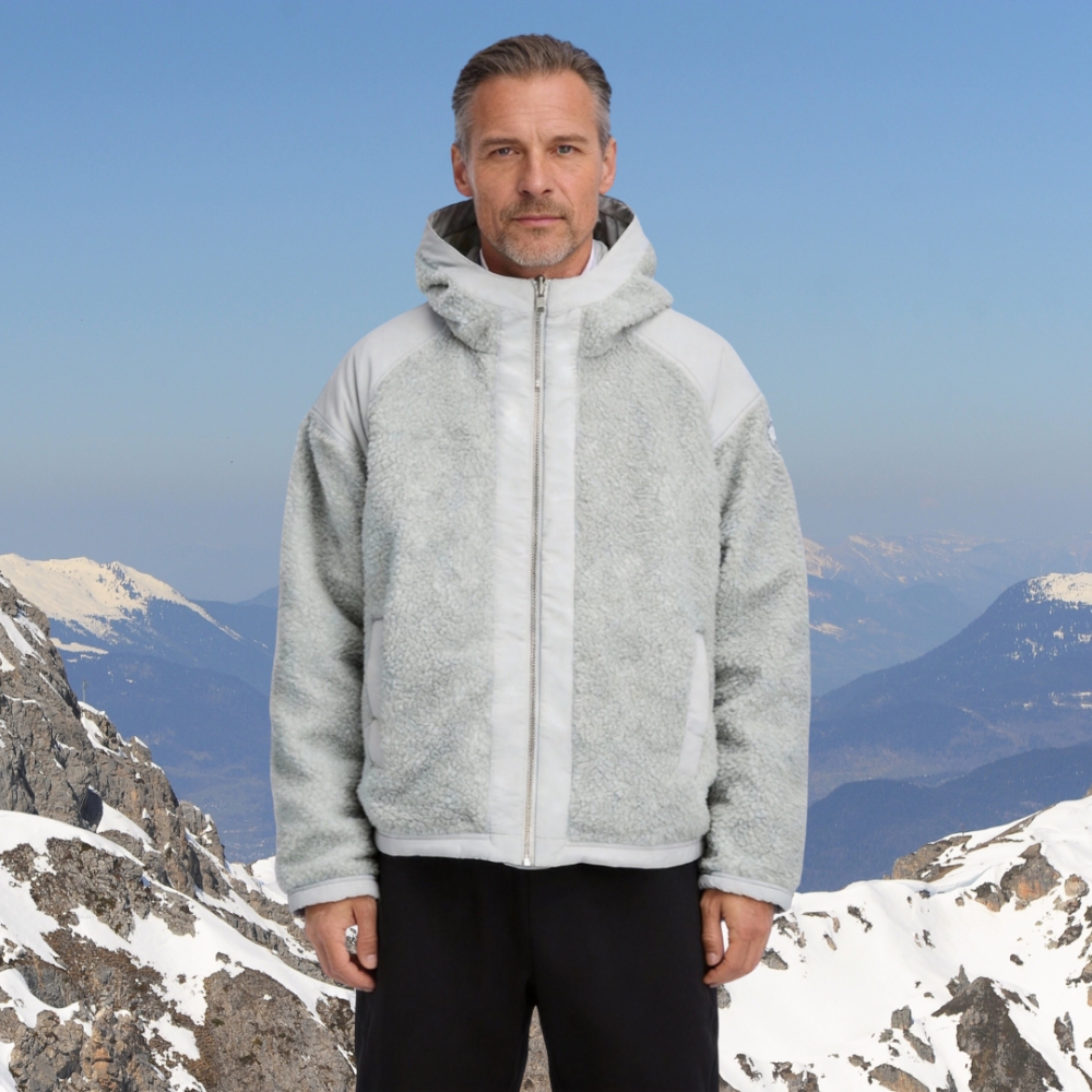 Men's Light Grey Hooded Fleece Jacket