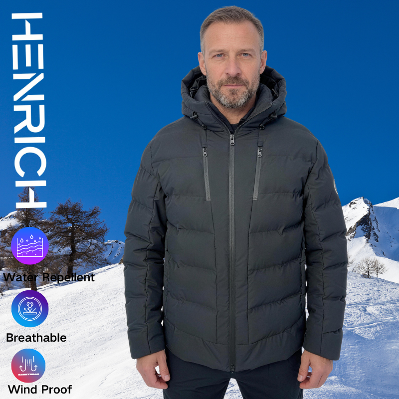 Men's Black Padded Jacket Winter Waterproof Warm Hooded Puffer Coat for Outdoor